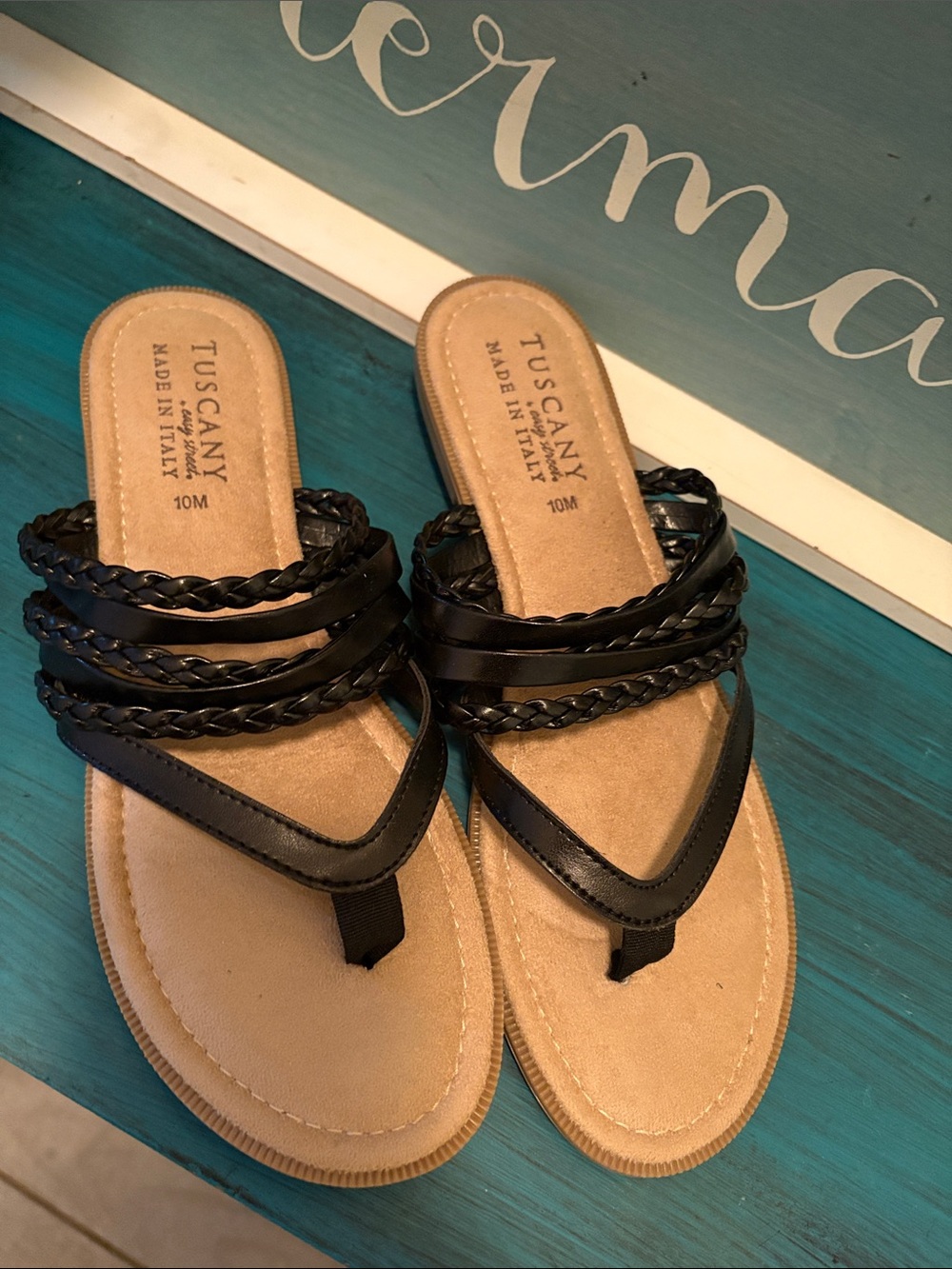 NWOB Tuscany Black Braided Strap Women's Sandals